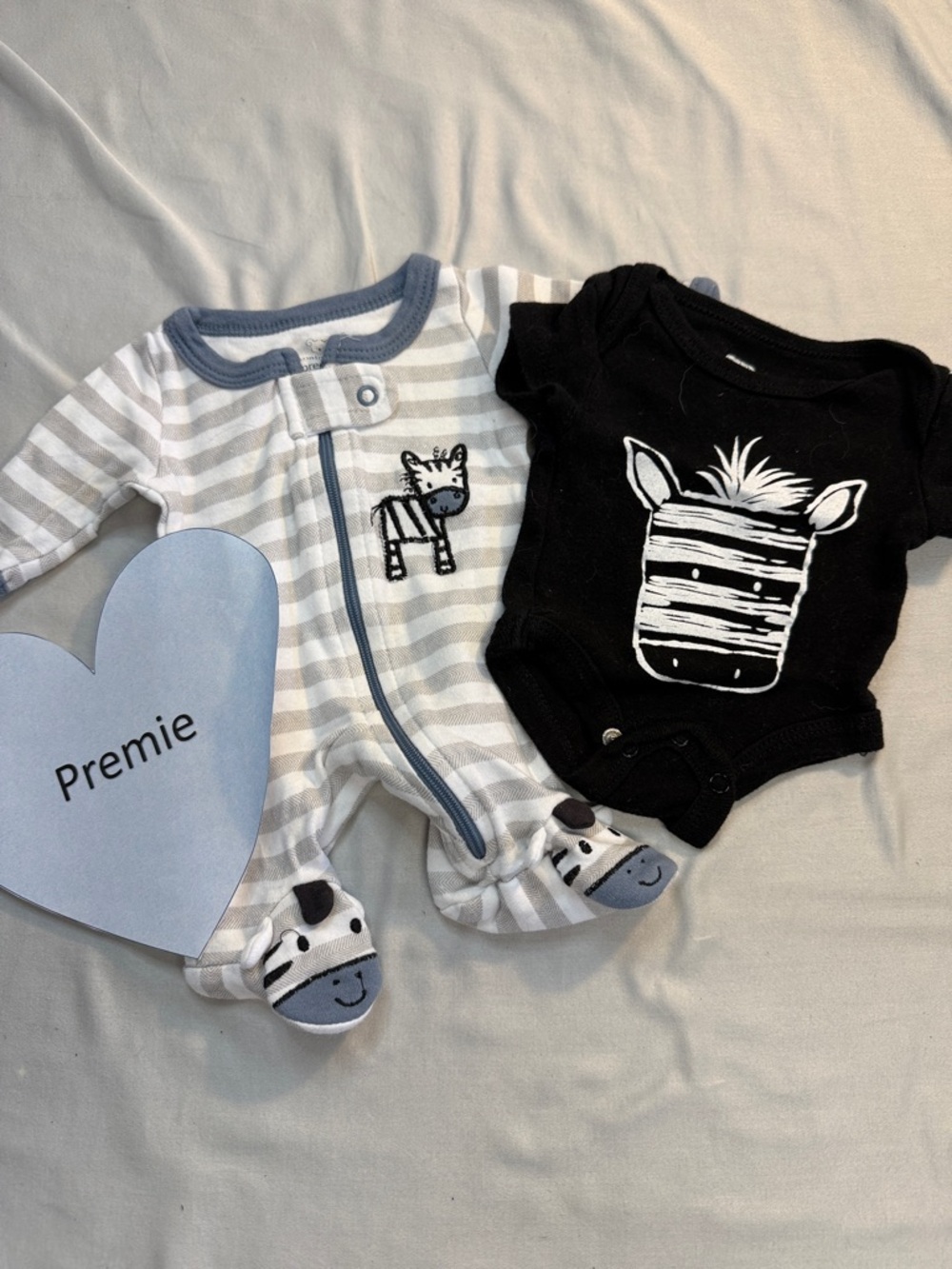 Koala Kids - 2 piece premature infant set - Black and Gray Zebra Footie/Onesie